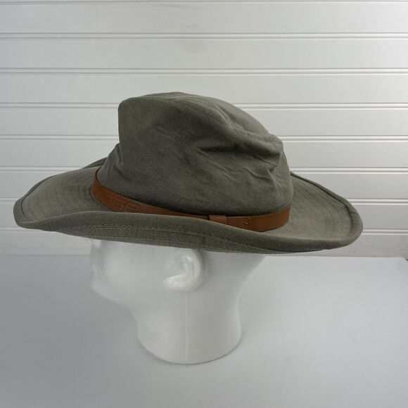 SAGE Fly Fishing River Boonie Gray Canvas Hat Leather Mens Small VTG Made in USA - Picture 3 of 9
